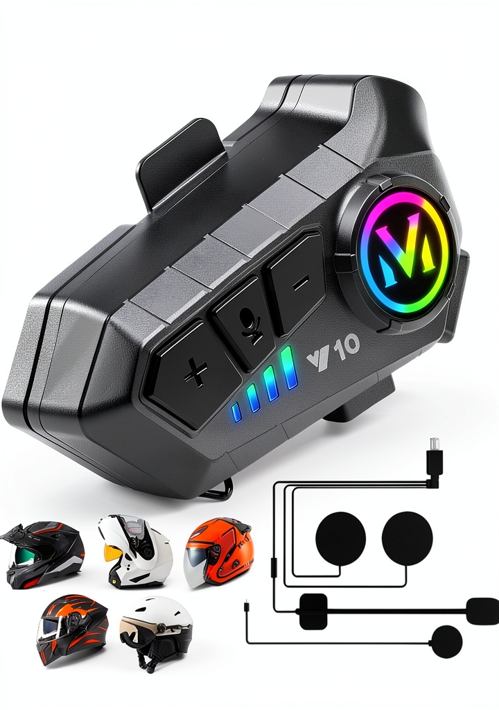 Rider using WSKEJI helmet speakers on a rainy day
