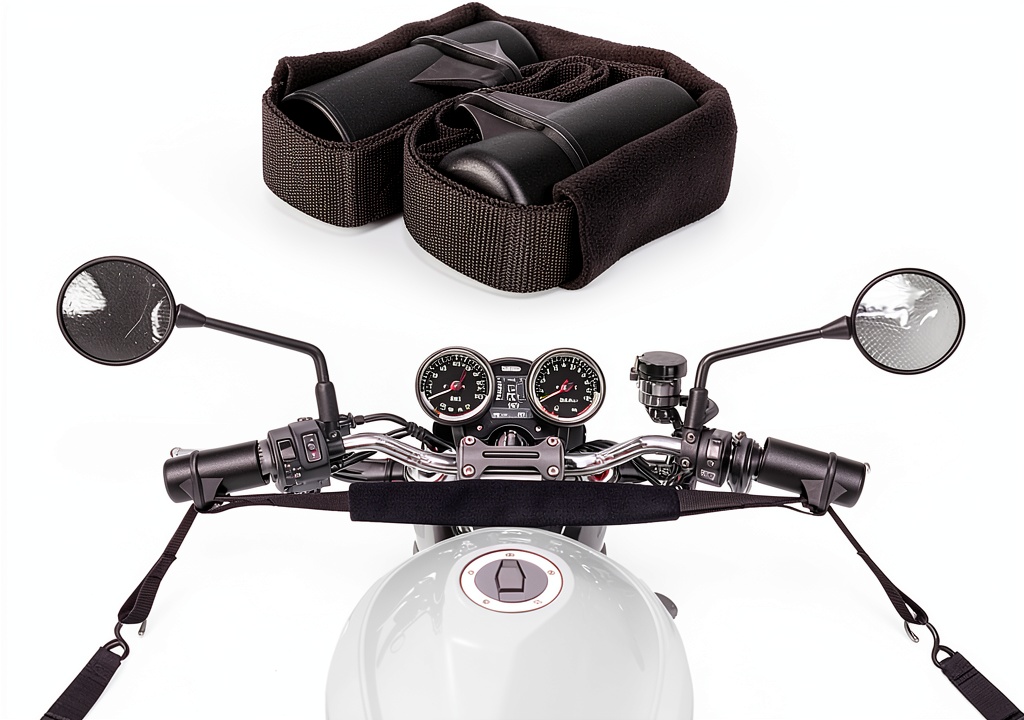 Racrank motorcycle handlebar strap folded and ready for use